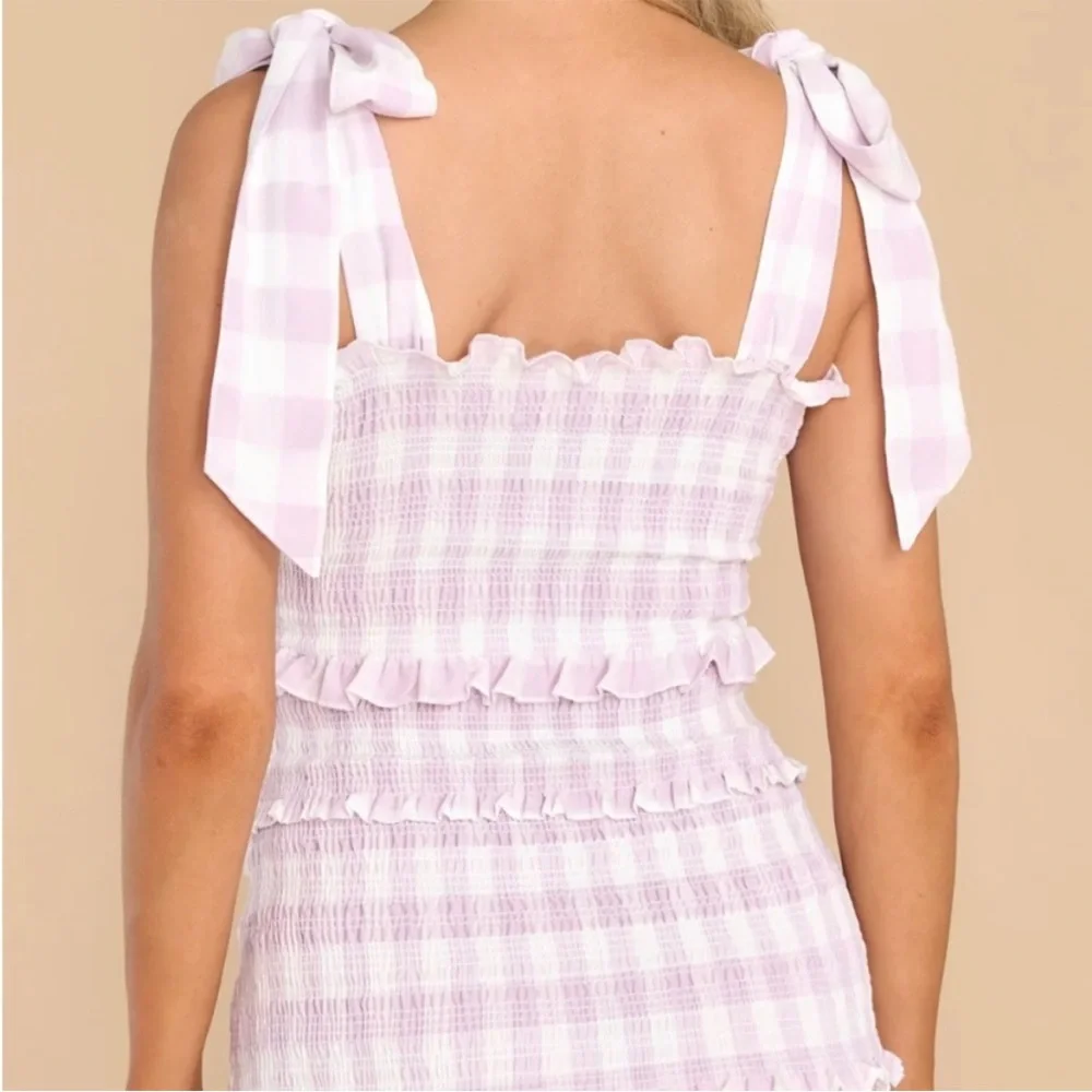 MABLE Lavender Gingham Smocked Ruffle Dress Small - Picture 2 of 10